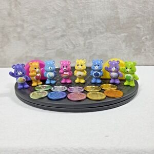 Care Bear 2" Figure & Care Bear Coin Lot 8 Bears Cake Topper PVC